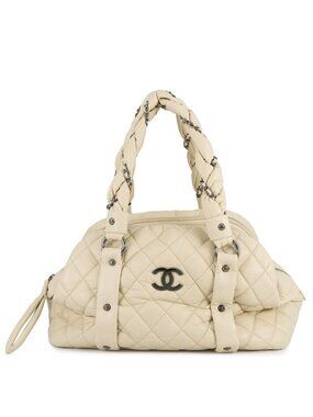Chanel Quilted CC Logo Chain Mini Boston Bag Bubble Quilt Leather